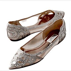 Badgley Mischka Elegant Silver Embellished Flats Size 8